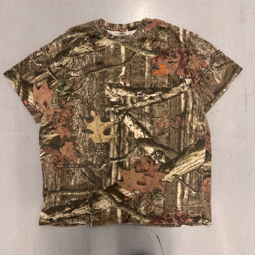 Mossy Oak Break-Up Infinity Camo T-Shirt Mens XL Orange Logo Hunting Tee Brown